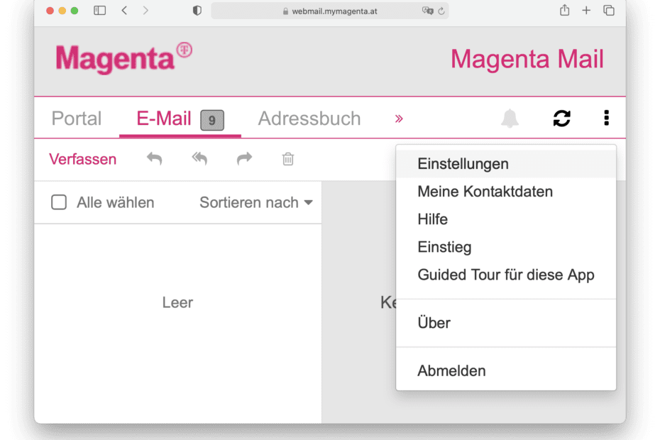 Magenta Webmail Einstellungen