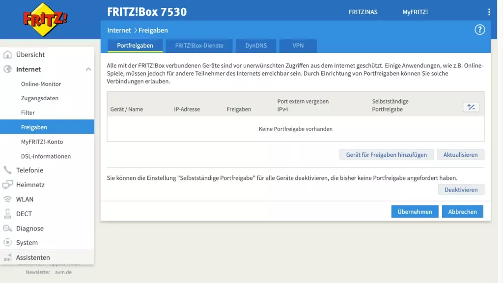 FRITZ!Box 7530 Router Interface