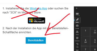 Bereitstellen Button im 3CX Webclient